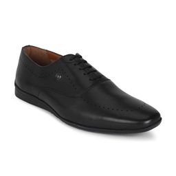 Louis Philippe Men Black Woven Design Leather Formal Oxfords-picture-8