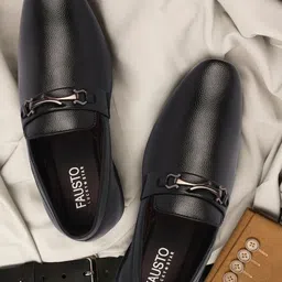 FAUSTO Men Black Solid Slip-On Formal Shoes-image-44