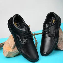Mactree Men Black Solid Leather Formal Debys-image-88