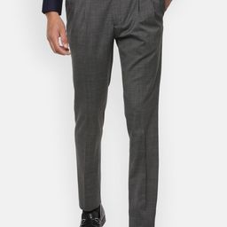 Luxure by Louis Philippe Men Grey Checked Slim Fit Pleated Formal Trousers-image-98