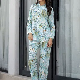 Divena Tropical Printed Long Cuffed Sleeves Shirt With Trousers-20