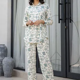 Divena Floral Printed Long Cuffed Sleeves Shirt With Trousers-image-69