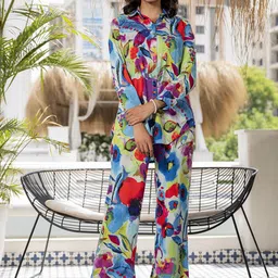 Divena Abstract Printed Long Cuffed Sleeves Shirt With Trousers-8