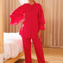 Ragavi Mandarin Collar Bell Sleeves Shirt With Trousers-picture-30
