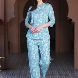MAYSIXTY Floral Printed Shirt Collar Top With Trousers Co-Ords-image-58