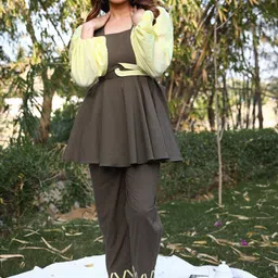 Lirose Square Neck Puff Sleeves Pure Cotton Tunic With Trousers Co-Ords-image-22