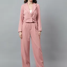 Kotty Pink Notched Lapel Collar Blazer & Mid Rise Trouser-image-64
