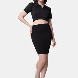 Popwings Shirt Collar Crop Top With Pencil Skirt-picture-13
