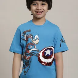 Kids Ville Boys Captain America Printed Round Neck Pure Cotton T-shirt-50