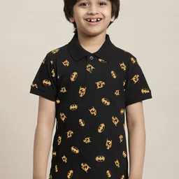 Kids Ville Boys Batman Printed Pure Cotton Polo Collar Tshirt-image-77
