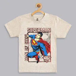 Kids Ville Boys Beige & Blue Printed Superman T-Shirt-image-89