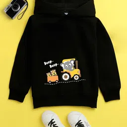 NUSYL Unisex Kids Black Printed Hooded Sweatshirt-image-11