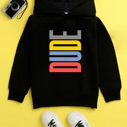 NUSYL Unisex Kids Black Printed Hooded Sweatshirt-image-70