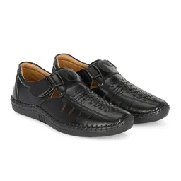 Rising Wolf Men Textured Leather Shoe-Style Sandals-image-79