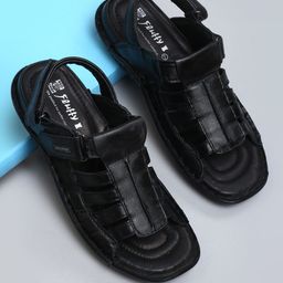 Red Chief Men Black Leather Comfort Sandals-image-49