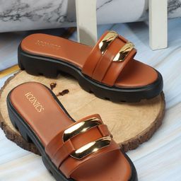 ICONICS Embellished Open Toe Flatform Heels-6