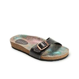ELLE Textured Leather Open Toe Flats With Buckles-18