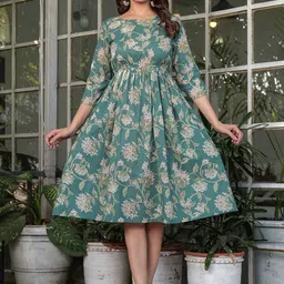 SIDDHANAM Floral Print A-Line Three-Quarter Dress-image-49