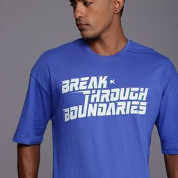 HRX by Hrithik Roshan Men Typography Printed Pure Cotton Oversized T-shirt-image-47