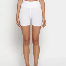 Wearjukebox Women White Slim Fit High-Rise Training or Gym Sports Shorts-36