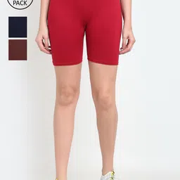 GRACIT Women Pack Of 3 Solid Regular Fit Mid-Rise Cotton Biker Shorts-image-73