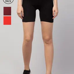 Apraa & Parma Women Pack of 3 Black Slim Fit Cycling Sports Shorts-picture-23