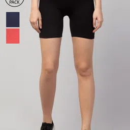 Apraa & Parma Women Black Set Of 3 Slim Fit Cycling Sports Shorts-picture-33