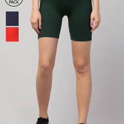 Apraa & Parma Women Set of 3 Green Slim Fit Cycling Sports Shorts-image-75