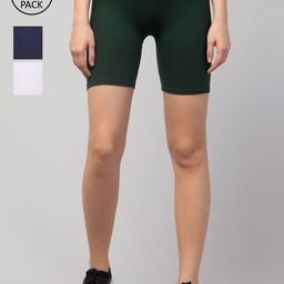 Apraa & Parma Women Pack of 3 Green Slim Fit Cycling Sports Shorts-image-67