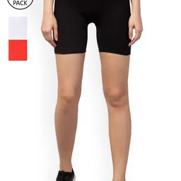 Apraa & Parma Women Pack of 3 White, Orange and Black Slim Fit Cycling Sports Shorts-image-24