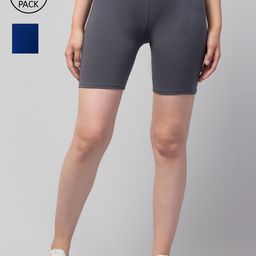 Apraa & Parma Women Blue Pack of 2 Slim Fit Cycling Pure Cotton Sports Shorts-image-21