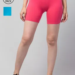 Apraa & Parma Pack Of 2 Women Slim Fit Cotton Cycling Sports Shorts-image-65