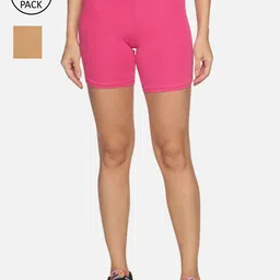 Outflits Women Pink & Nude Coloured Solid Skinny Fit Cycling Sports Shorts  Pack of 2-image-66
