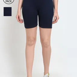 GRACIT Women Set of 2 Navy Blue Skinny Fit Biker Shorts-12