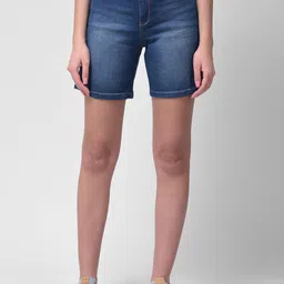 Woodland Women Blue Washed Denim Shorts-image-63
