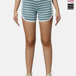 Omtex Women Pack Of 3 Mid-Rise Striped Sports Shorts-image-19