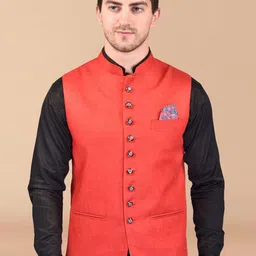 PRINTCULTR Mandarin Collar Woven Nehru Jackets-picture-57
