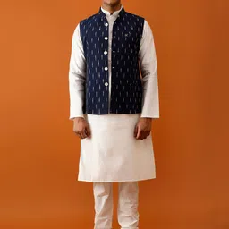 Streaks & Crosses Ikkat Printed Pure Cotton Nehru Jackets-33