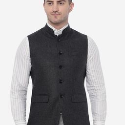 JB STUDIO Men Soli Pure Wool Nehru Jacket-11
