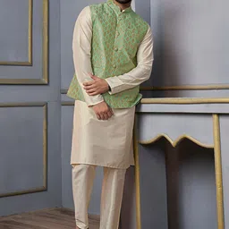 Inddus Woven-Design Mandarin Collar Nehru Jacket-17