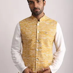 Streaks & Crosses Printed Pure Cotton Reversible Nehru Jacket-10