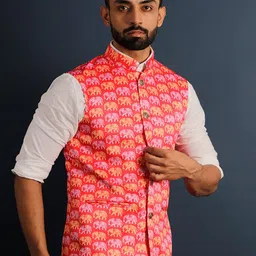 Lightpole Printed Mandarin Collar Nehru Jacket-4