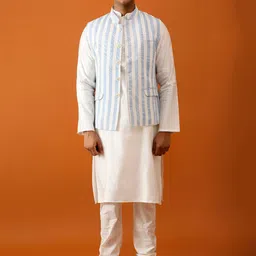 Streaks & Crosses Striped Slim-Fit Pure Cotton Nehru Jackets-42