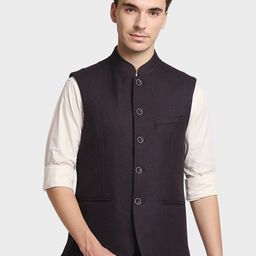ColorPlus Men Maroon & Black Woven Design Bandhgala Nehru Jackets-image-36