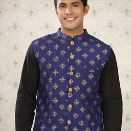 Ode by House of Pataudi Ethnic Motifs Printed Cotton Linen Nehru Jacket-picture-21