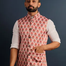 Lightpole Printed Mandarin Collar Nehru Jacket-24