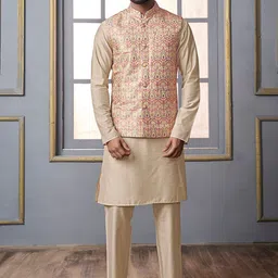 Inddus Woven Design Mandarin Collar Nehru Jacket-15