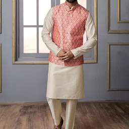 Inddus Woven-Design Mandarin Collar Nehru Jacket-19