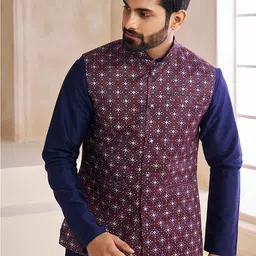 Inddus Woven-Design Mandarin Collar Nehru Jacket-16