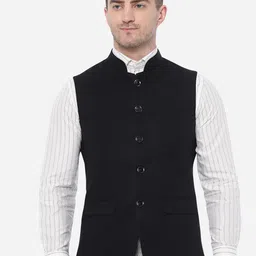 JB STUDIO Men Solid Pure Wool Nehru Jacket-15